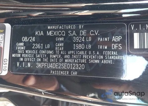 2025 Kia K4 Ex z USA, uszkodzony, nr VIN 3KPFU4DE2SE012320